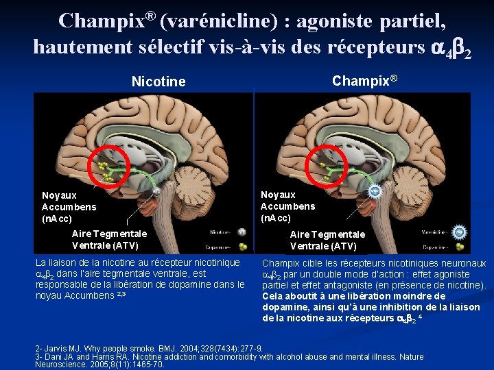 Champix® (varénicline) : agoniste partiel, hautement sélectif vis-à-vis des récepteurs 4 2 Champix® Nicotine