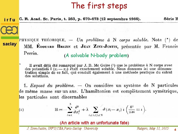  The first steps irfu saclay (A solvable N-body problem) (An article with an