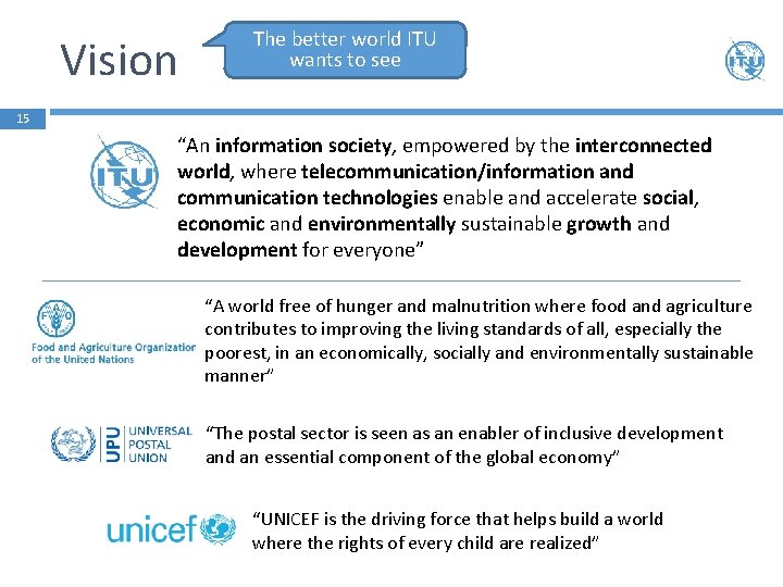 Vision The better world ITU wants to see 15 “An information society, empowered by