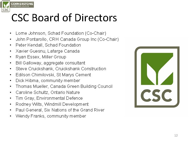 CSC Board of Directors • • • • Lorne Johnson, Schad Foundation (Co-Chair) John