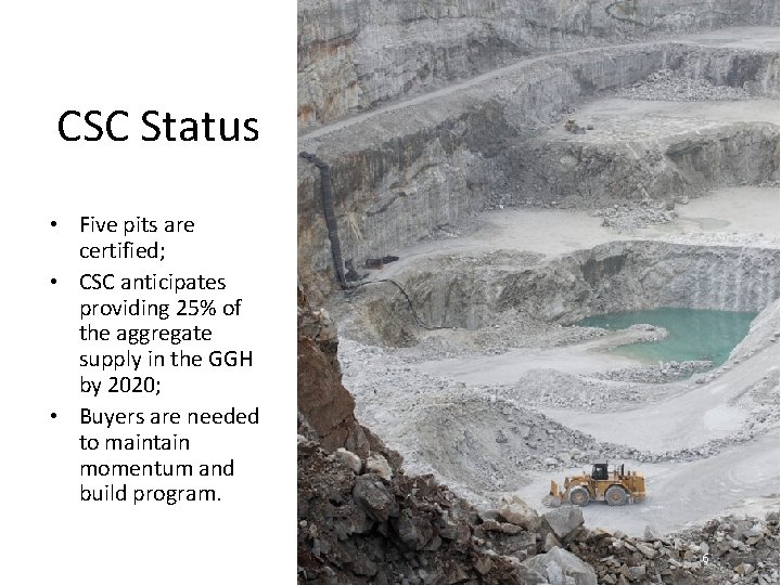 CSC Status • Five pits are certified; • CSC anticipates providing 25% of the