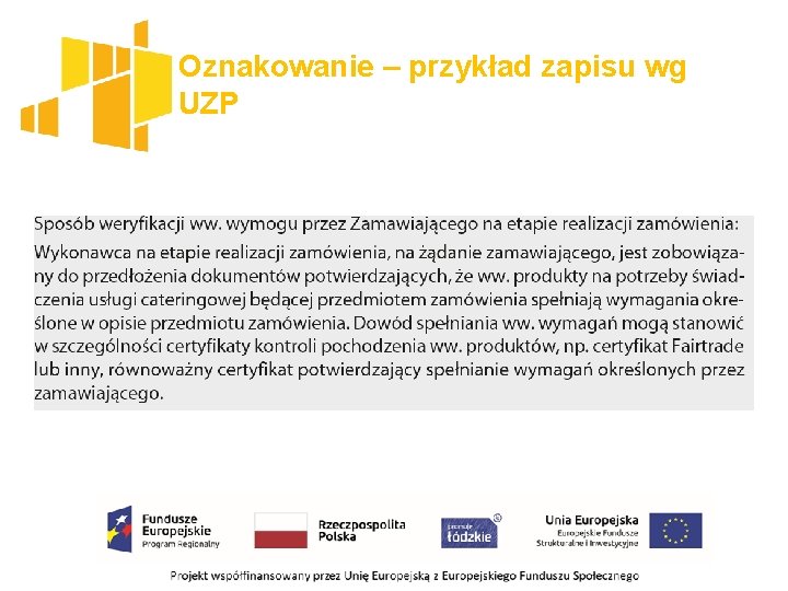 Oznakowanie – przykład zapisu wg UZP 