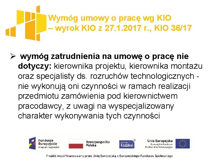 Wymóg umowy o pracę wg KIO – wyrok KIO z 27. 1. 2017 r.