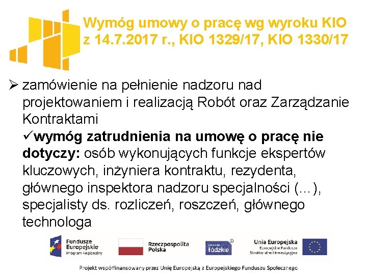 Wymóg umowy o pracę wg wyroku KIO z 14. 7. 2017 r. , KIO