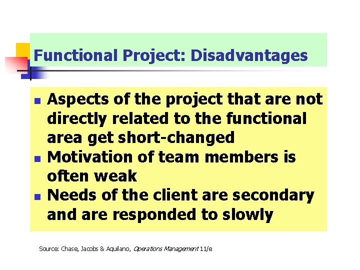 Functional Project: Disadvantages n n n Aspects of the project that are not directly