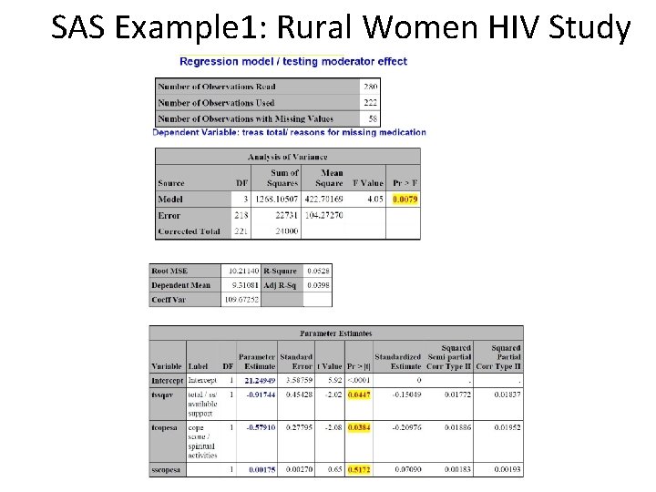 SAS Example 1: Rural Women HIV Study 