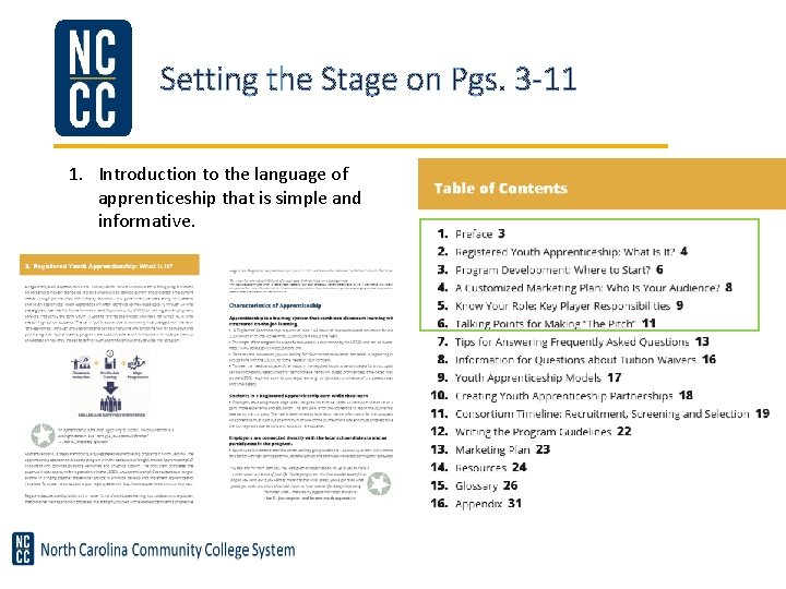 Setting the Stage on Pgs. 3 -11 1. Introduction to the language of apprenticeship