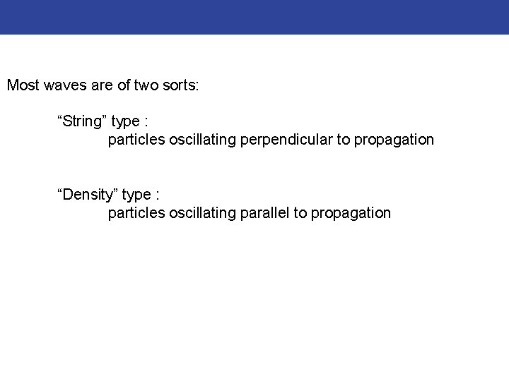 Most waves are of two sorts: “String” type : particles oscillating perpendicular to propagation