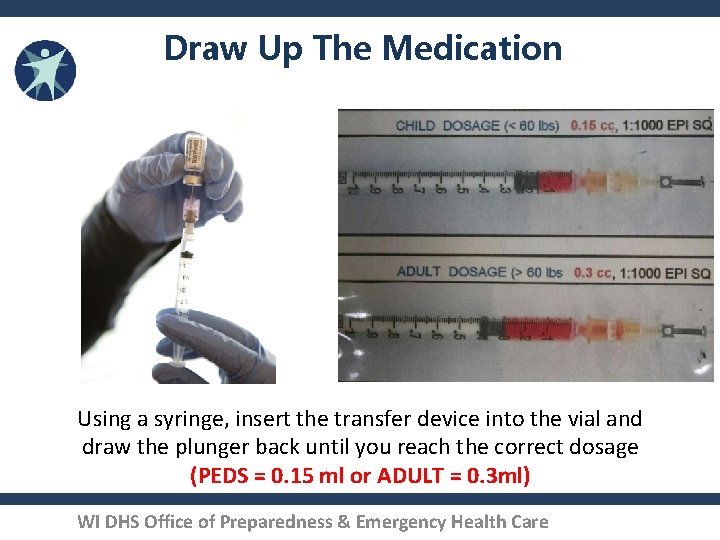 Draw Up The Medication Using a syringe, insert the transfer device into the vial