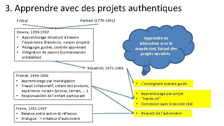 3. Apprendre avec des projets authentiques Fröbel Herbart (1776 -1841) Dewey, 1859 -1952 •