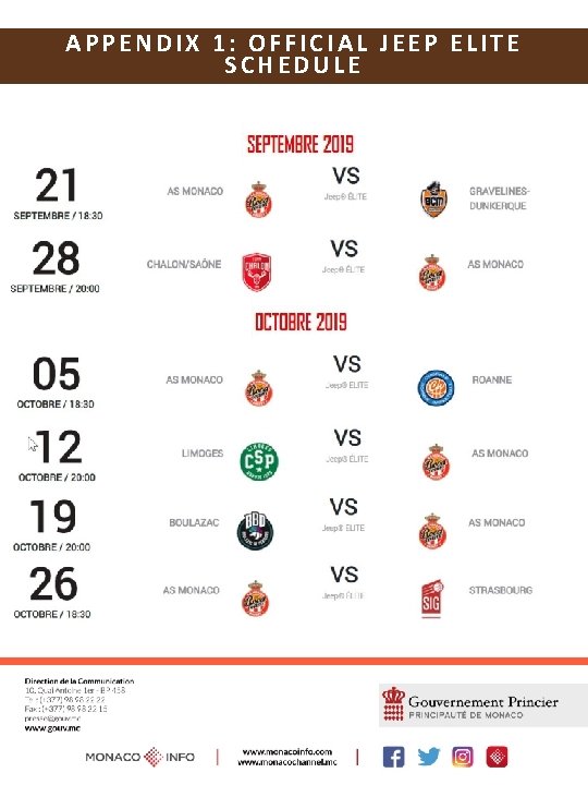 APPENDIX 1: OFFICIAL JEEP ELITE SCHEDULE 