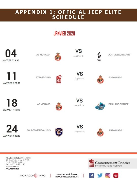 APPENDIX 1: OFFICIAL JEEP ELITE SCHEDULE 