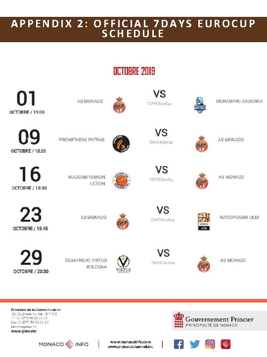 APPENDIX 2: OFFICIAL 7 DAYS EUROCUP SCHEDULE 