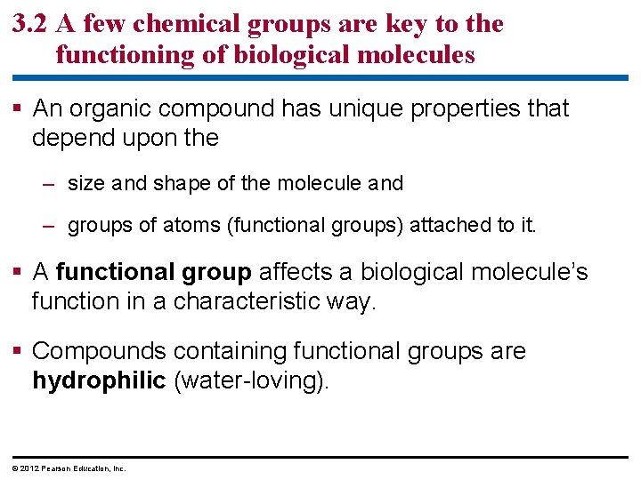 3. 2 A few chemical groups are key to the functioning of biological molecules 3. 2 A few chemical groups are key to the functioning of biological molecules