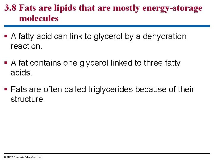 3. 8 Fats are lipids that are mostly energy-storage molecules § A fatty acid 3. 8 Fats are lipids that are mostly energy-storage molecules § A fatty acid