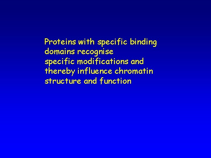 Proteins with specific binding domains recognise specific modifications and thereby influence chromatin structure and