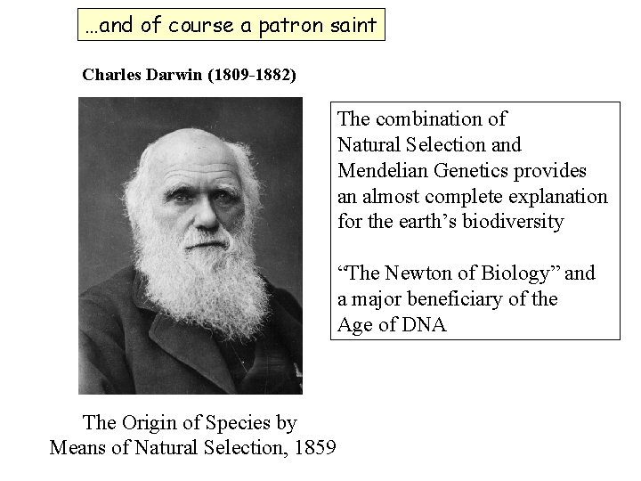 …and of course a patron saint Charles Darwin (1809 -1882) The combination of Natural