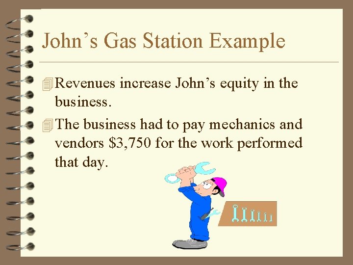 John’s Gas Station Example 4 Revenues increase John’s equity in the business. 4 The