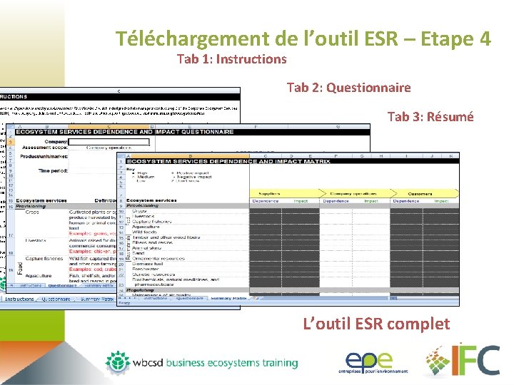 Téléchargement de l’outil ESR – Etape 4 Tab 1: Instructions Tab 2: Questionnaire Tab