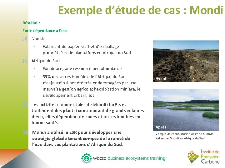 Exemple d’étude de cas : Mondi Résultat : Forte dépendance à l’eau Ë Mondi
