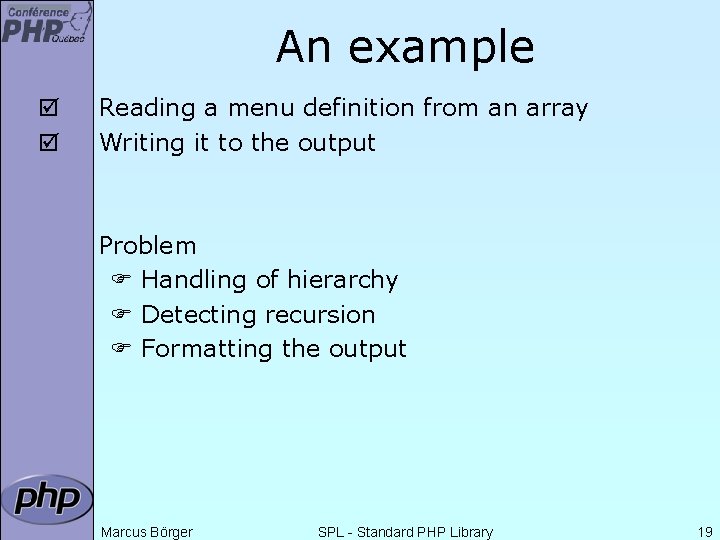 An example þ þ Reading a menu definition from an array Writing it to