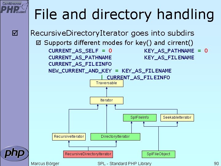 File and directory handling þ Recursive. Directory. Iterator goes into subdirs þ Supports different