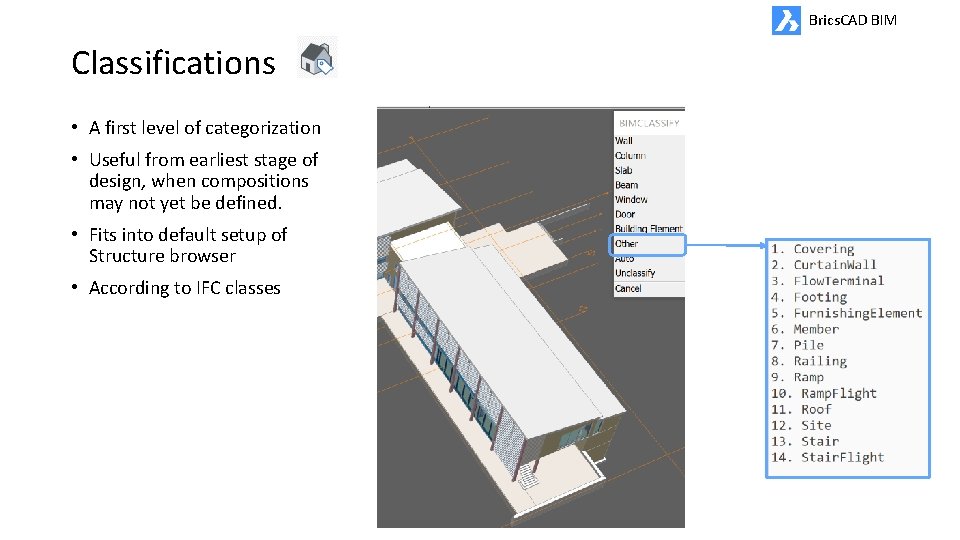 Brics. CAD BIM Classifications • A first level of categorization • Useful from earliest