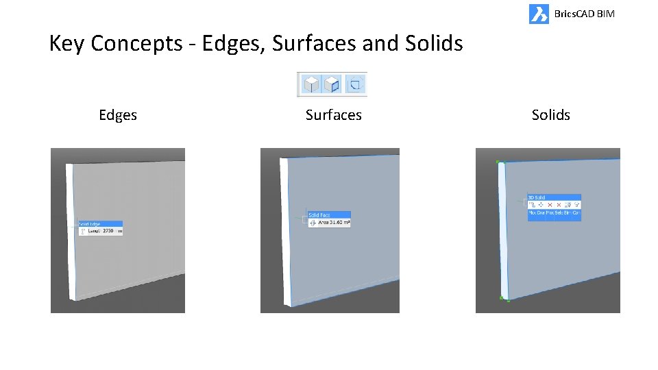 Brics. CAD BIM Key Concepts - Edges, Surfaces and Solids Edges Surfaces Solids 