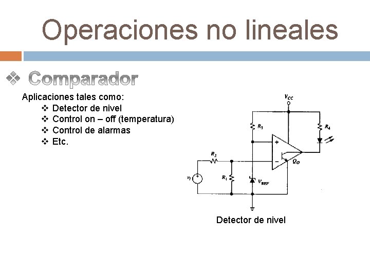 Operaciones no lineales Aplicaciones tales como: v Detector de nivel v Control on –