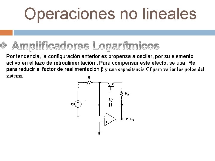 Operaciones no lineales Por tendencia, la configuración anterior es propensa a oscilar, por su