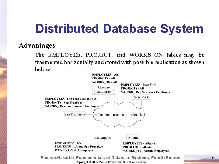 Distributed Database System Advantages The EMPLOYEE, PROJECT, and WORKS_ON tables may be fragmented horizontally
