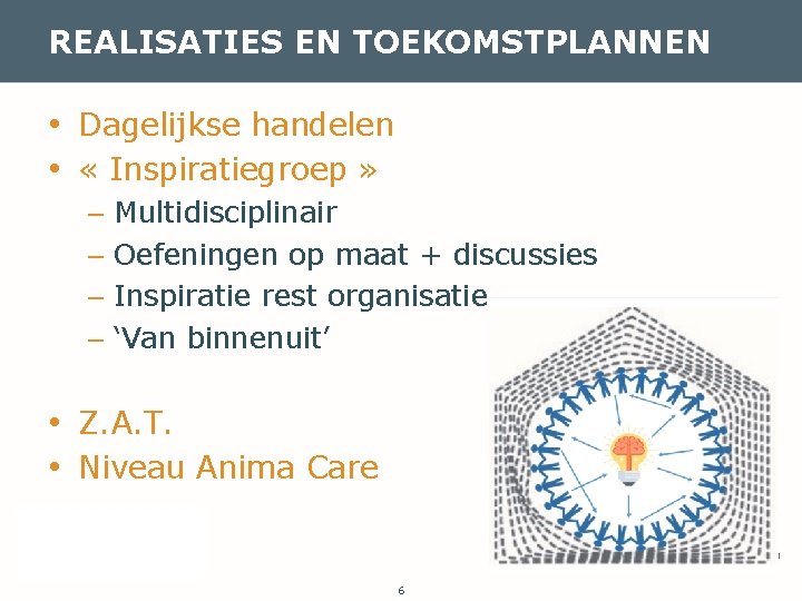 REALISATIES EN TOEKOMSTPLANNEN • Dagelijkse handelen • « Inspiratiegroep » – Multidisciplinair – Oefeningen