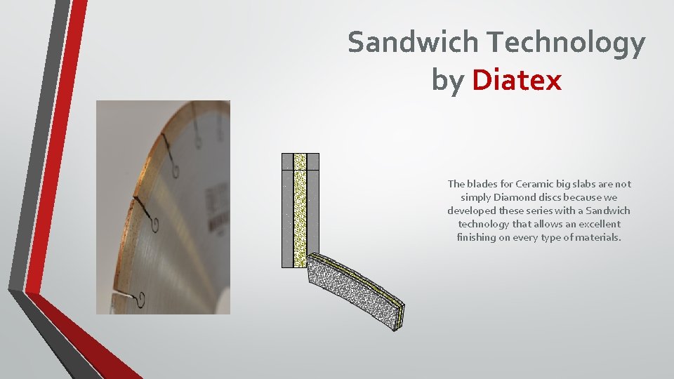 Sandwich Technology by Diatex The blades for Ceramic big slabs are not simply Diamond