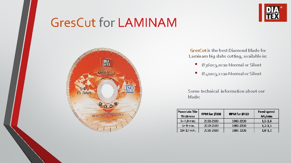 Gres. Cut for LAMINAM Gres. Cut is the best Diamond Blade for Laminam big