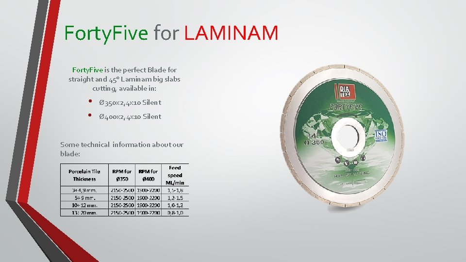 Forty. Five for LAMINAM Forty. Five is the perfect Blade for straight and 45°