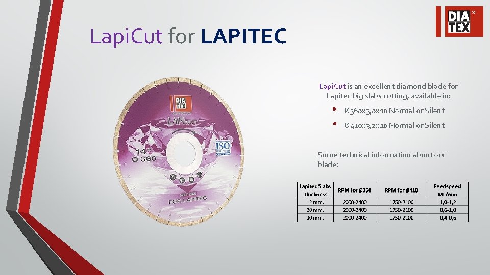 Lapi. Cut for LAPITEC Lapi. Cut is an excellent diamond blade for Lapitec big
