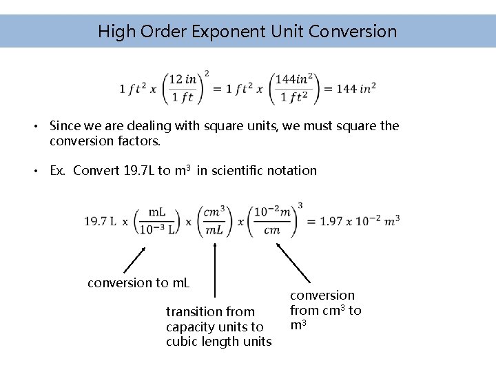 High Order Exponent Unit Conversion • Since we are dealing with square units, we High Order Exponent Unit Conversion • Since we are dealing with square units, we