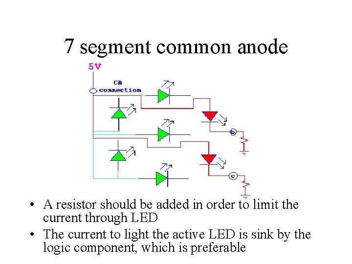 7 segment common anode • A resistor should be added in order to limit