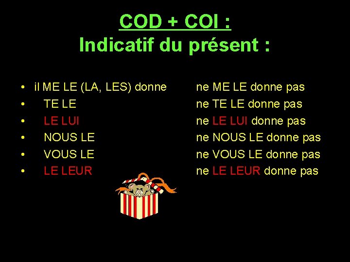 COD + COI : Indicatif du présent : • • • il ME LE
