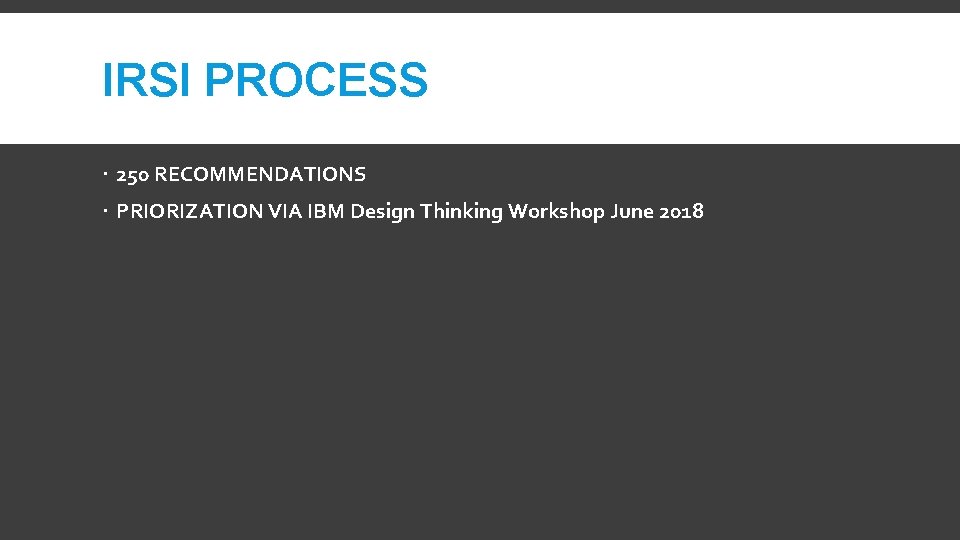 IRSI PROCESS 250 RECOMMENDATIONS PRIORIZATION VIA IBM Design Thinking Workshop June 2018 