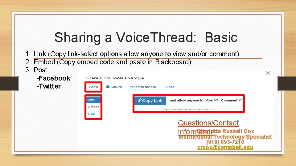 Sharing a Voice. Thread: Basic 1. Link (Copy link-select options allow anyone to view