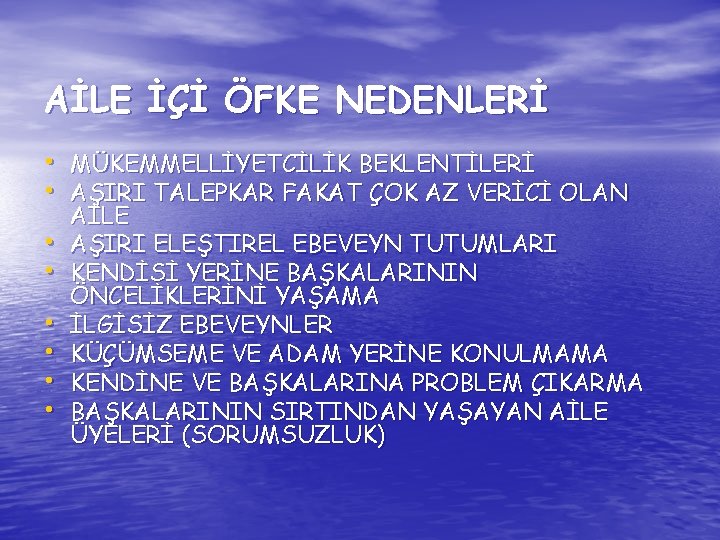 AİLE İÇİ ÖFKE NEDENLERİ • MÜKEMMELLİYETCİLİK BEKLENTİLERİ • AŞIRI TALEPKAR FAKAT ÇOK AZ VERİCİ