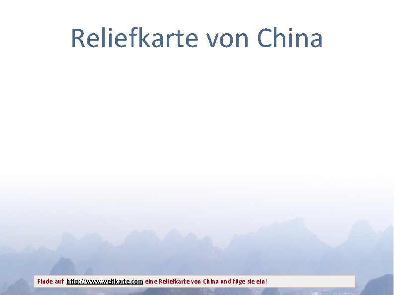 Reliefkarte von China Finde auf http: //www. weltkarte. com eine Reliefkarte von China und