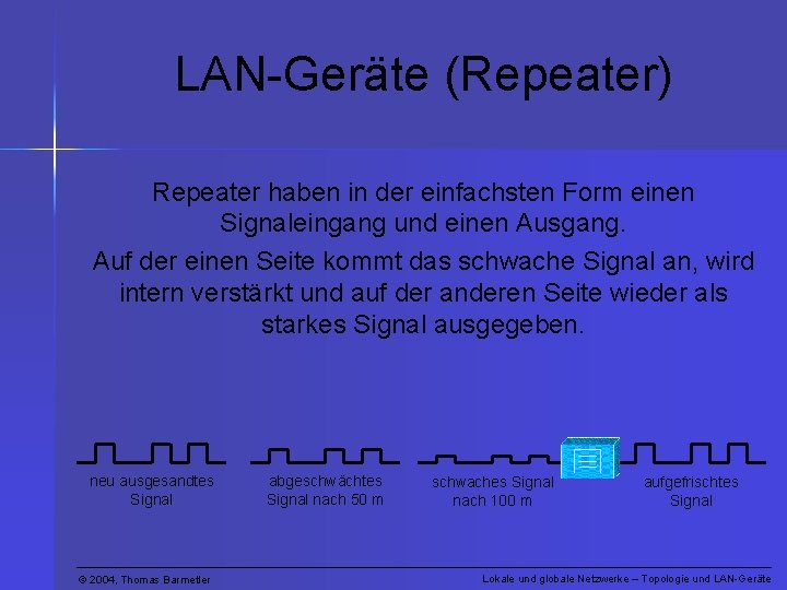 LAN-Geräte (Repeater) Repeater haben in der einfachsten Form einen Signaleingang und einen Ausgang. Auf