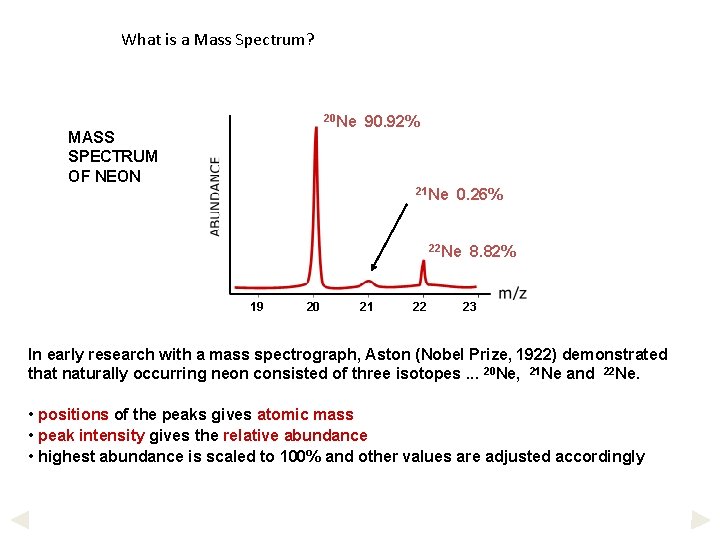 What is a Mass Spectrum? 20 Ne MASS SPECTRUM OF NEON 90. 92% 21 What is a Mass Spectrum? 20 Ne MASS SPECTRUM OF NEON 90. 92% 21