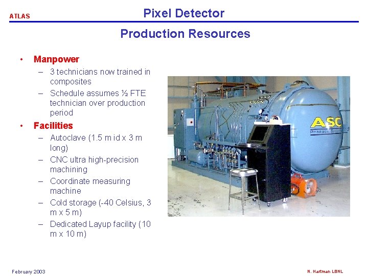Pixel Detector ATLAS Production Resources • Manpower – 3 technicians now trained in composites