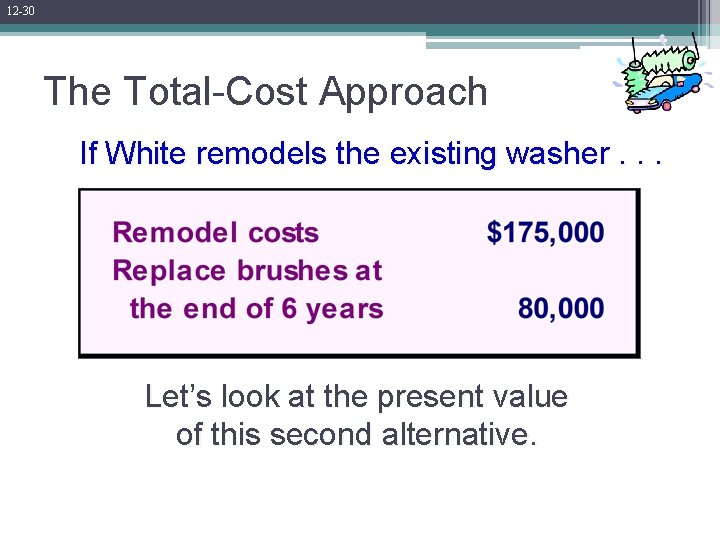 12 -30 The Total-Cost Approach If White remodels the existing washer. . . Let’s