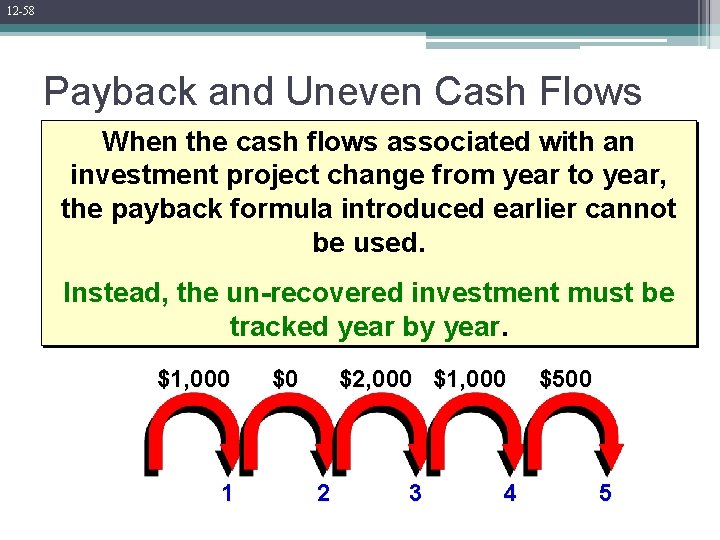 12 -58 Payback and Uneven Cash Flows When the cash flows associated with an