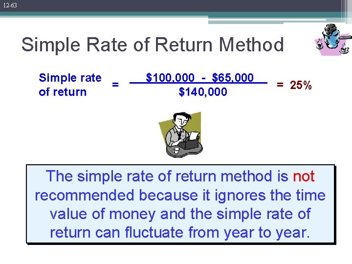 12 -63 Simple Rate of Return Method Simple rate = of return $100, 000