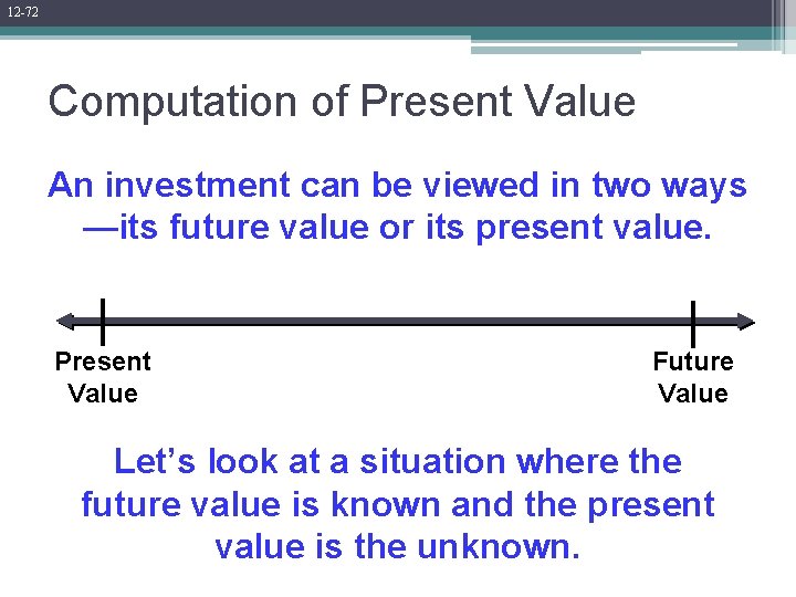 12 -72 Computation of Present Value An investment can be viewed in two ways